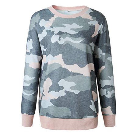 ECOWISH Women's Camouflage Print Casual Leopard Pullover Long Sleeve Sweatshirts Top Blouse at Amazon Women’s Clothing store