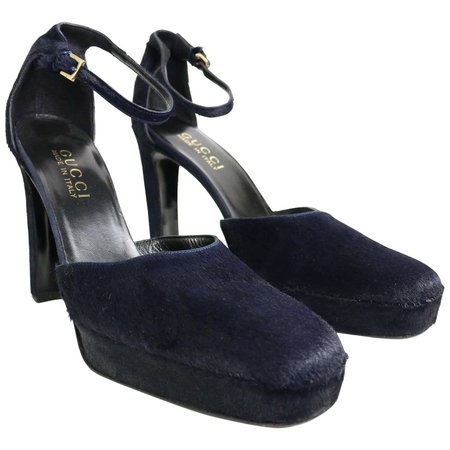 1996 Gucci by Tom Ford Navy Horse-Bit Strap Pumps For Sale at 1stDibs