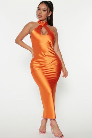 Hollywood Star Satin Midi Dress - Orange | Fashion Nova, Dresses | Fashion Nova