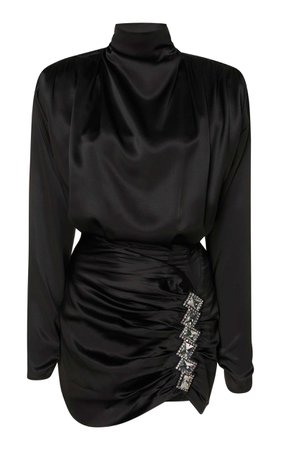 Alessandra Rich Silk Satin High Neck Mini Dress