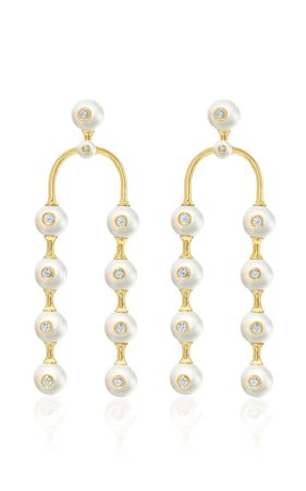 18k Gold Diamond Nemara Grand Pearl Drop Earrings By State Property | Moda Operandi