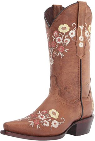 Amazon.com | Soto Boots Womens Showstopper Snipped Toe Floral Cowgirl Boots M50044 (Tan, 6.5 B(M) US) | Mid-Calf