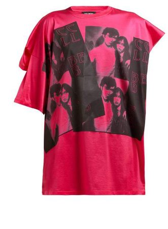 Photographic Print Double Sleeve Cotton T Shirt - Womens - Pink