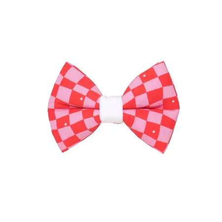 "Groovy Christmas" Red and Pink Christmas Check Dog Bowtie – Naughty Paws
