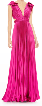 Ieena for Mac Duggal Lace-up Back Pleated Satin Gown