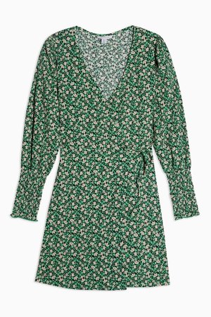 Green Floral Wrap Dress | TopShop