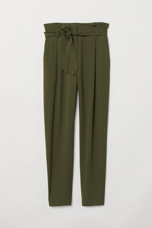 Paper-bag Pants - Dark khaki green - Ladies | H&M US