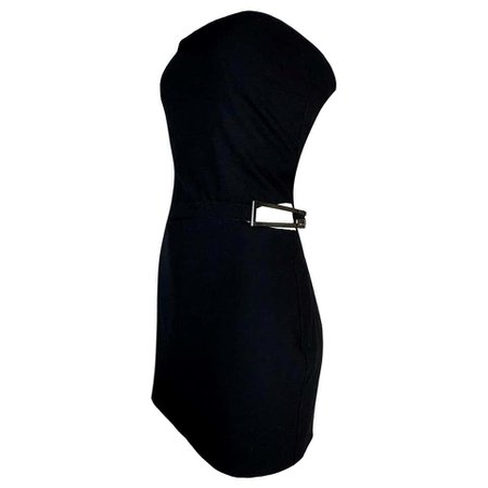 NWT F/W 1997 Gucci Tom Ford Black Strapless Cut-Out G Buckle Mini Dress For Sale at 1stDibs