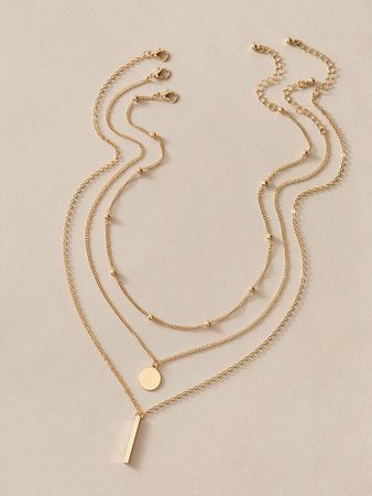 3pcs Bar & Disc Charm Necklace | SHEIN USA