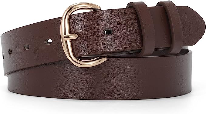 JASGOOD Women Coffee Leather Belt for Jeans Pants Gold Buckle Lady Casual Dress Waist Belt (Fit Waist Size 26-30inch) at Amazon Women’s Clothing store