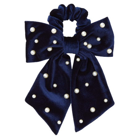 Claire's Pearl Studded Bow Hair Scrunchie - Navy Blue