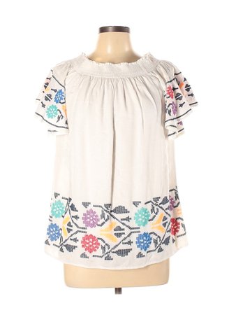 The Impeccable Pig 100% Rayon Solid Ivory White Short Sleeve Top Size L - 20% off | thredUP