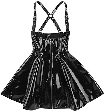 *clipped by @luci-her* Women PVC Leather Sleeveless Front Zipper Corset Mini Dress Clubwear at Amazon Women’s Clothing store