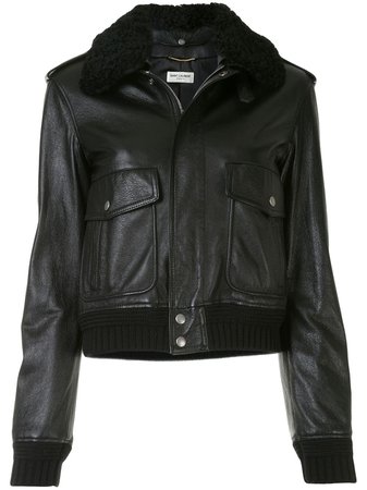 Shop Saint Laurent leather bomber jacket with Express Delivery - FARFETCH