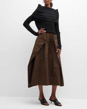 Tory Burch Striped Midi Skirt | Neiman Marcus