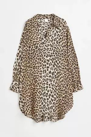 Balloon-sleeved Shirt Dress - Beige/leopard-patterned - Ladies | H&M CA