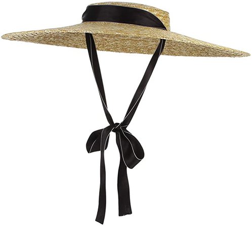 DEMU Women Vintage Boater Straw Hat Wide Brim Flat Top Floppy Derby Straw Hat Beach Sun Hats with Chin Strap: Amazon.com.au: Fashion