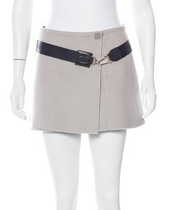 Chanel Grey Silver Interlocking Cc Logo Mini Wool Belted Skirt Size 6 (S, 28) - Tradesy