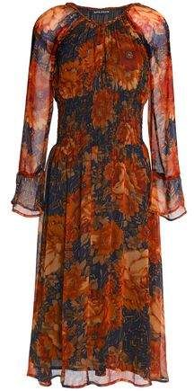 Shirred Floral-print Georgette Midi Dress