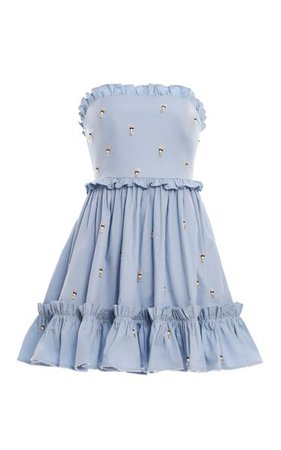 sleevless pastel light blue Embroidered Cotton Mini Dress