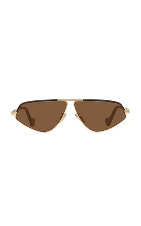Aviator-Style Leather-Trimmed Metal Sunglasses by Loewe | Moda Operandi