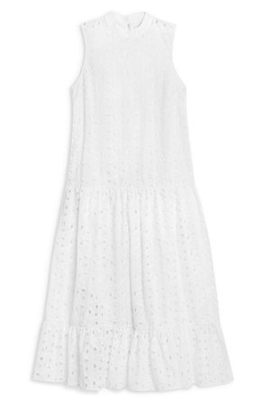 Topshop Chuck-On Broderie Sleeveless Midi Dress White