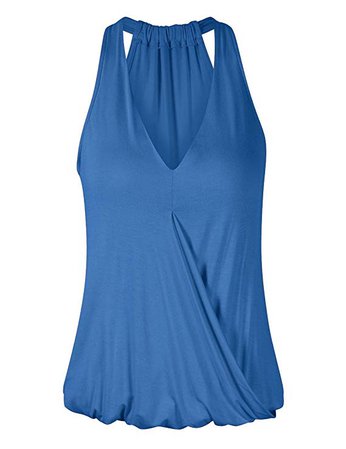 Yesfashion Women's Sleeveless V-Neck Drape Wrap Elastic Hem Tank Top at Amazon Women’s Clothing store