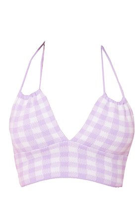 Lilac Gingham Keyhole Cut Out Knit Crop Top | PrettyLittleThing CA