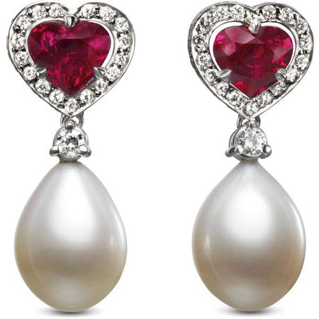 Ruby Heart & Pearl Hanging Earrings