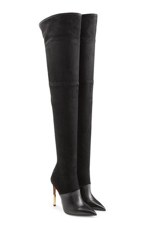 Balmain - Thigh-high Stiletto Boots in Leather and Suede - Sale!