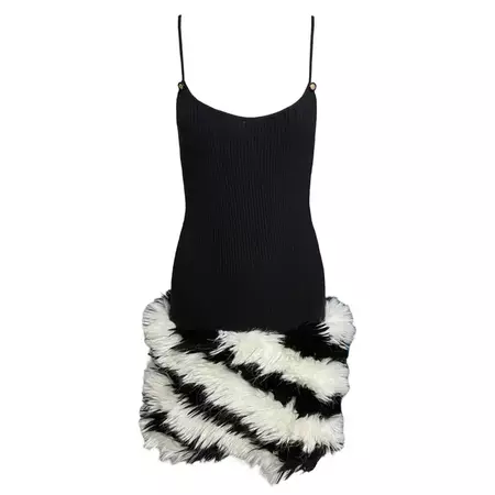 F/W 1994 Chanel Black and White Faux Fur Mini Dress by Karl Lagerfeld For Sale at 1stDibs