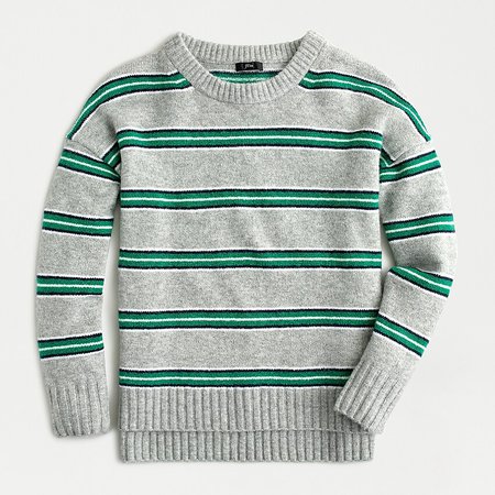 J.Crew: Oversized Striped Crewneck Sweater In Supersoft Yarn grey