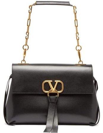 V Ring Medium Leather Shoulder Bag - Womens - Black