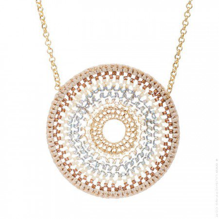 Beige crochet mandala beads long necklace - Lili Shopping
