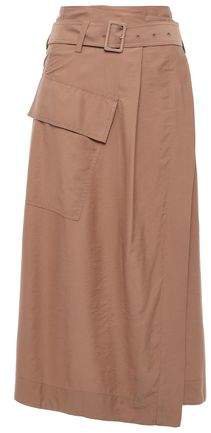 Belted Twill Midi Wrap Skirt