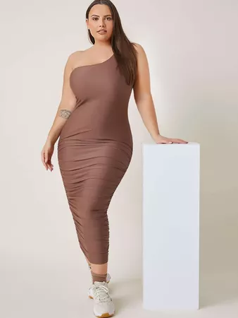 Plus One Shoulder Solid Bodycon Dress | SHEIN USA