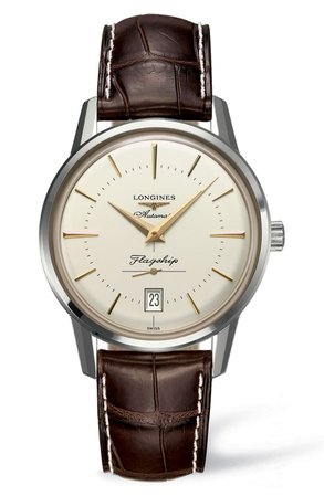 Longines Flagship Heritage Automatic Leather Strap Watch, 38.5mm | Nordstrom