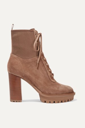 Camel Martis 90 lace-up leather-trimmed suede ankle boots | Gianvito Rossi | NET-A-PORTER