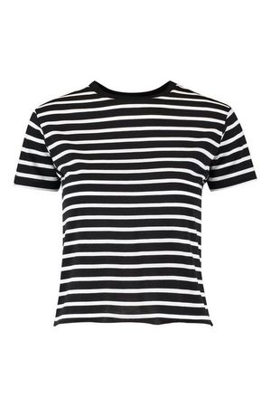 Petite Cotton Stripe Raw Hem Cropped T-Shirt | Boohoo