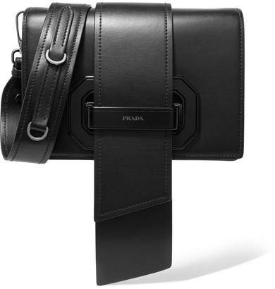 Ribbon Plexi Leather Shoulder Bag - Black