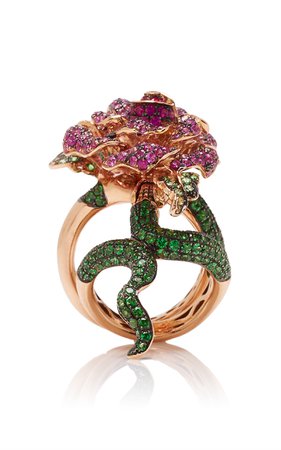 18K Rose Gold, Tsavorite, Sapphire, Diamond And Ruby Ring by Wendy Yue | Moda Operandi