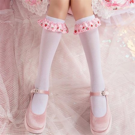 Annie's strawberry Bow Trim Cotton over knee Socks Cosplay Women's Knee High Legs Stockings Lolita JK Calf Socks Princess-in Costume Accessories from Novelty & Special Use on AliExpress