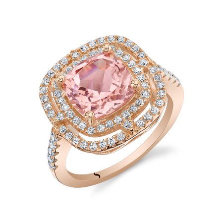 Cushion Cut Morganite & CZ Rose-Tone Double Halo Ring in Sterling Silver - R134729S | Ruby & Oscar