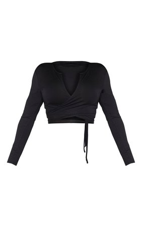 Shape Black Jersey Tie Front Long Sleeve Crop Top | PrettyLittleThing