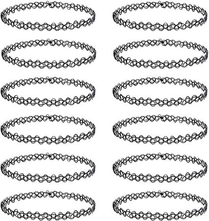 Amazon.com: BodyJ4You 12PC Choker Necklace Set | Henna Tattoo 90s Old-School Style | Kids Teens Girls Women | All Black Dark Goth Color | Stretch Elastic Jewelry Gift Pack: Clothing, Shoes & Jewelry
