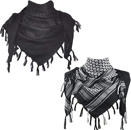 Cotton Shemagh Tactical Desert Scarf Wrap (Black, Black and White): Clothing