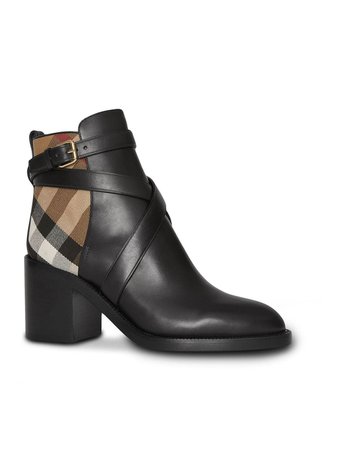 BURBERRY House Check and Leather Ankle Boots