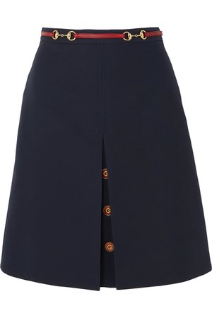 Gucci | Leather-trimmed wool and silk-blend midi skirt | NET-A-PORTER.COM
