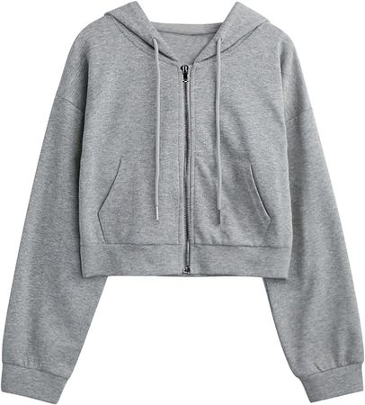 Yimoon Women's Casual Workout Long Sleeve Crop Tops Zip Up Hoodies Sweatshirts (Grey, Large) at Amazon Women’s Clothing store