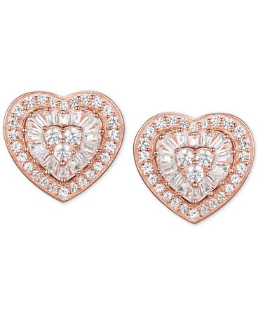 Macy's Diamond Baguette Heart Stud Earrings (1/2 ct. t.w.) in 14k Gold , 14k White Gold or 14k Rose Gold & Reviews - Earrings - Jewelry & Watches - Macy's
